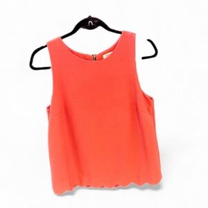 Monteau Coral Salmon Sleeveless Blouse w/Scalloped Edge/Hem & Zipper Back Sz S